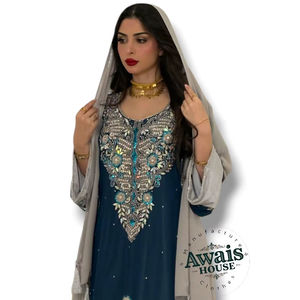Awais House Women's Navy Blue Embroidered Lightweight <b>Plus</b> <b>Size</b> Floor Length Long Sleeve Elegant Wedding Wear Polyester Abaya - Product Image 6