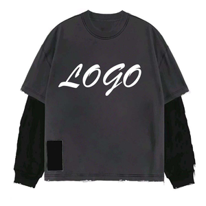 Camiseta de Manga Larga Unisex con Logotipo Personalizado, Tejida, 100% Algodón, Estilo Casual, con Ribete en Contraste, Estilo Urbano Vintage, Hombros Caídos - Product Image 2