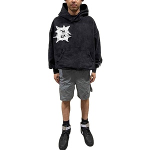 Haute qualité nouvelle mode Vintage haut court en détresse Patch personnalisé broderie lavé à l'acide français éponge sweats à capuche - Product Image 4