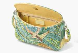 Sac bandoulière de luxe fait main en coton vert avec broderie d'oiseau perlée, sangle réglable, pour femme, idéal pour les soirées et les cadeaux - Product Image 2