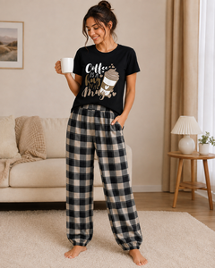 Ensemble de vêtements de nuit pour femmes à manches courtes et taille élastique - Product Image 3