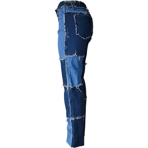 Pantalon en jean pour femme Premium Marque Privée, style urbain, motif léopard, avec nœud, déchiré, décontracté, à contraste de couleurs, taille haute, coupe moulante aux hanches et évasée - Product Image 2