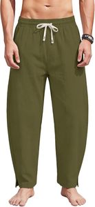 Men's Olive Green <b>Harem</b> Pants Elastic Waist Lightweight Cotton Casual Summer <b>Trousers</b> - Product Image 2