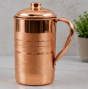 Copper Mug with <b>Lid</b> Minimalist <b>Design</b> Smooth Finish Handle Drinkware Premium Ayurvedic Wellness Carafe High Gloss Ayurvedic Jug - Product Image 3