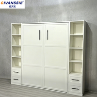 Lit Mural Horizontal Escamotable Italien Moderne de Luxe Service Personnalisé Bois Massif Lit Escamotable Bibliothèque Panneau de Luxe Style Bois