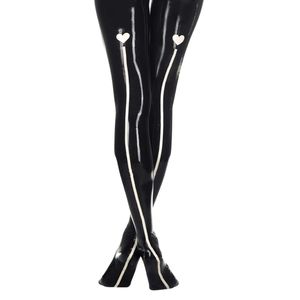 Women's Black Opaque Seamless Pantyhose With White Stripes Knitted Spandex Tights <b>Full</b> Length Sexy Party Wear - Product Image 3