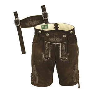 Men's Brown Lederhosen With Embroidery Floral Pattern High Waist Bermuda Shorts Casual Style Hand Embroidered <b>Suspenders</b> - Product Image 6