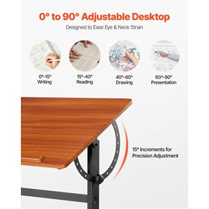 Tavolo da disegno H-Frame per mobili da ufficio regolabile 0-90 gradi con inclinazione in legno - Product Image 2