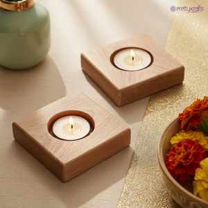 Wooden Tealight Candle Holder – Square Wooden Candle <b>Stand</b> for Home Décor, Tabletop & Romantic Ambiance - Product Image 2