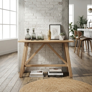 Solid Wood Console Table Modern <b>Rustic</b> A Frame Leg Natural Teak Style Wooden Entryway Table Hallway Sofa Side <b>Desk</b> Home - Product Image 4