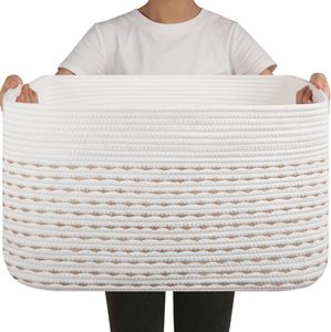 75L Eco-Friendly Modern Woven Cotton Rope <b>Storage</b> Basket 22x17x12 for <b>Drink</b>/Food Use in Living Room Bedroom Nursery - Product Image 1