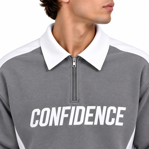 Conjunto Deportivo para Hombre, Gris, con Cierre de Cremallera de un Cuarto, Franjas Laterales en Contraste, Ropa Deportiva Personalizada - Product Image 5