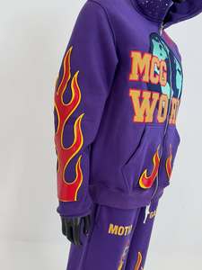 **Custom Graphic Flame Tracksuit Set Full Zip Hoodie & Wide Leg Sweatpants Premium Fleece Embroidered Streetwear Sweatsuits Set - Product Image 3
