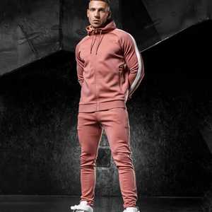Men's <b>Pink</b> Hooded Tracksuit Full Sleeve Solid Color Casual <b>Sweatshirt</b> Side Pockets Drawstring Closure Autumn Wear - Product Image 2