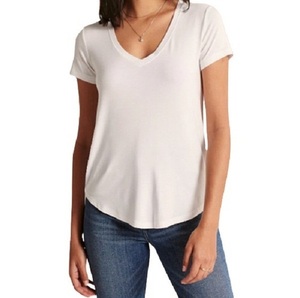 T-shirt femme STELLAR à col en V, coupe classique, tricoté, 240g, soie, décontracté, pour le bureau, 100% coton, blanc, manches courtes, été - Product Image 1