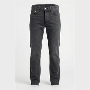 Jean en denim coupe droite délavé foncé pour homme, taille haute, coupe classique, en coton, style décontracté, pantalon d'automne - Product Image 1
