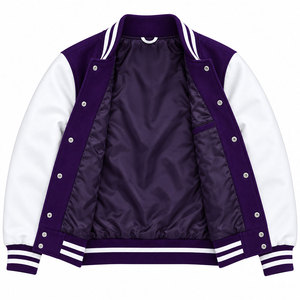 Chaqueta Varsity Morada y Blanca para Mujer, Talla Grande, con Botones a Presión, Acolchada y Cálida, en Contraste de Color - Product Image 1