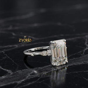 Bague de fiançailles solitaire taille émeraude en or 18 carats, bague de luxe émeraude et diamant, bijoux de mariée pour femme - Product Image 2
