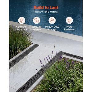 Canale di Drenaggio Lineare 5 Pezzi 39.6 X 4.1 X 2.4 Pollici in HDPE con Griglie e Tappi Terminali - Dispositivo di Drenaggio Esterno Premium - Product Image 4