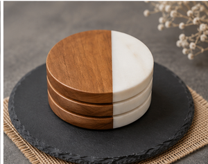 Ensemble de sous-verres carrés classiques écologiques faits à la main en bois, diamètre 100 mm - Product Image 1