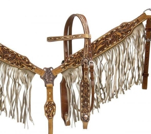 Ensemble de têtière et de collier de poitrine pour cheval de qualité supérieure, style western, durable, confortable, avec surpiqûres. - Product Image 3