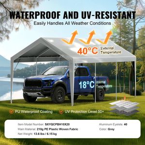 Couverture d'auvent de Garage robuste de 10x20 pieds protégée contre les UV imperméable à l'eau abri de voiture de remplacement pour tente supérieure boule d'installation facile - Product Image 3