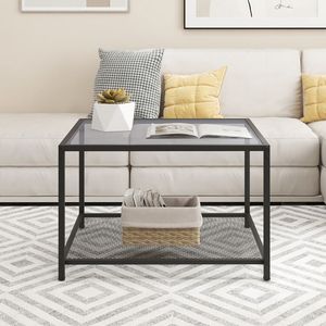 Modern 2-Tier <b>Square</b> Glass Gray Coffee Table with Sturdy Mesh <b>Shelf</b> 1PC for Living Room - Product Image 4