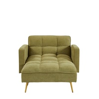 Canapé-lit convertible en tissu Teddy vert avec pieds en métal doré