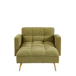 Canapé-lit convertible en tissu Teddy vert avec pieds en métal doré - Product Image 4