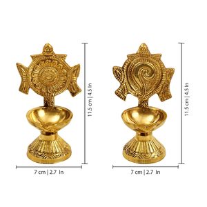 Ensemble de 2 lampes à huile Diya en laiton avec plaque décorative traditionnelle, décoration de festival - Product Image 6