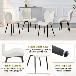 Set di 4 Sedie da Pranzo Bianche in PU con Maniglia Integrata, Telaio in Metallo Nero e Piedini Regolabili per Sala da Pranzo Domestica - Product Image 6