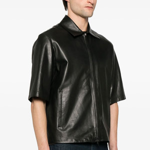 Camisa de invierno de cuero vintage para hombre 2026 al por mayor, de alta calidad, manga corta, con cremallera de cuerno, lona sólida, ecológica - Product Image 4