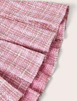 Ensemble coordonné veste courte en tweed rose à carreaux et mini-jupe plissée pour femme