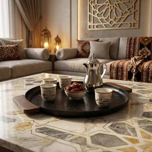 Modern Matte <b>Black</b> Floral <b>Serving</b> <b>Tray</b> Designer Metal Platter for Luxury Hospitality & Home Decorative Arabic Home <b>Serving</b> <b>Tray</b> - Product Image 2