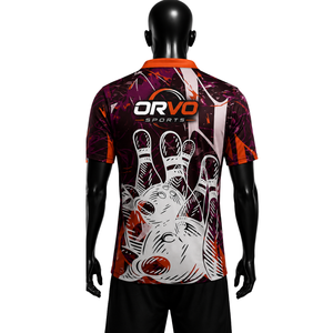 เสื้อโบว์ลิ่งผู้ชาย ORVO Sports แขนสั้น พิมพ์ลายแบบ Sublimation ระบายอากาศ แห้งเร็ว ผ้าเทอร์รี่ โพลีเอสเตอร์ 100% สวมใส่สบายๆ สำหรับเล่นกีฬา - Product Image 2