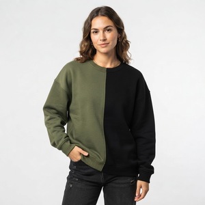 Sweat-shirt urbain bicolore pour femme, coupe oversize décontractée, pull ample à manches longues et épaules tombantes, style streetwear - Product Image 1