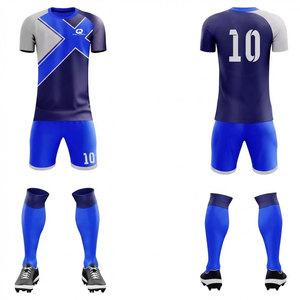 ชุดฝึกซ้อมฟุตบอลสำหรับผู้ชายแบบกำหนดเอง - ชุดเสื้อและกางเกงขาสั้นผ้าโพลีเอสเตอร์ 100% ระบายอากาศและซับเหงื่อได้ดี สำหรับการฝึกซ้อมและการแข่งขันของทีมสโมสร - Product Image 2