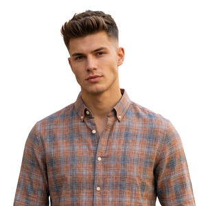 Brown <b>Blue</b> Plaid Men <b>Flannel</b> <b>Shirt</b> Long Sleeve Button Down Checkered Casual <b>Shirt</b> Soft Brushed Fabric Streetwear Wholesale - Product Image 3