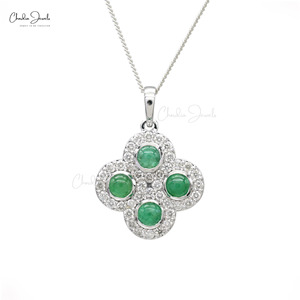 Trendy Clover <b>Pendant</b> Handcrafted in 14K <b>Solid</b> White <b>Gold</b> 1.25CTW Emerald Gemstone Diamond Halo <b>Pendant</b> Fine Jewelry Wholesale - Product Image 1
