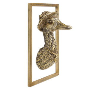 Sculpture murale originale en forme de tête de girafe dorée antique, avec lunettes et casquette, présentée sous cadre, disponible à prix de gros. - Product Image 2