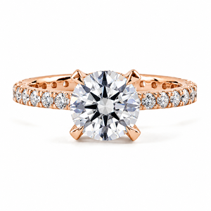 Bague de fiançailles solitaire vintage avec diamant rond brillant cultivé en laboratoire, plaqué rhodium, bande pavée, or 10K/14K/18K, argent 925/935 - Product Image 2