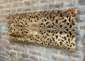 Grande décoration murale en bois massif naturel sculpté à la main, motif floral et paysager, pour l'arrière des canapés et lits, idéale pour le salon - Product Image 6