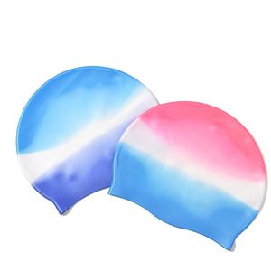 Bonnet de bain en silicone multicolore unisexe, ajustement élastique, dégradé coloré rose bleu - Product Image 6