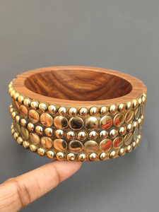 Bracelet jonc en bois et laiton, jonc en bois véritable, vintage, bohème, artisanat pur fait main, bijoux en bois naturel - Product Image 3