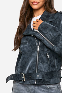 Chaqueta de Gamuza para Mujer, Diseño Personalizado, con Cremallera, Cuero Genuino, Color Sólido, Manga Larga, Transpirable, Tejida, a la Moda - Product Image 6