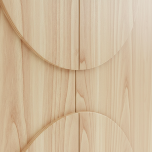 Buffet en bois moderne demi-cercle, meuble de rangement en bois à 4 portes avec panneau en arc, design moderne en arc - Product Image 4