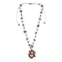 Collier Bohème Fait Main Écologique en Tissu Géométrique Perlé pour Femme, Chaîne Plaqué Or avec Imitation Perle, Bijou de Soirée