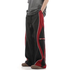 High Quality Factory Wholesale Custom Logo 100% Polyester Streetwear Stripped Two-Tone Straight <b>Leg</b> Zipper Pocket Pants for Men - Product Image 1