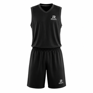 Ensemble de maillot de basket-ball RONAL, débardeur noir sans manches avec short à taille élastique, évacuation de l'humidité, toutes saisons, adulte unisexe 2026 - Product Image 1