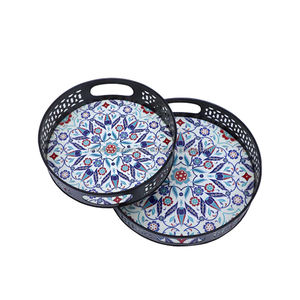 Plateau rond en fer élégant de qualité supérieure avec impression émaillée idéal pour servir du thé, du café et plus disponible dans des designs étonnants - Product Image 5